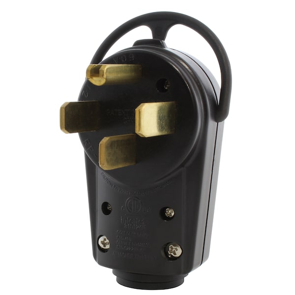 Straight Blade Plug, 14-50P, 50 A, 125/250V AC, 3 Pole, Screw Terminals, Grounded